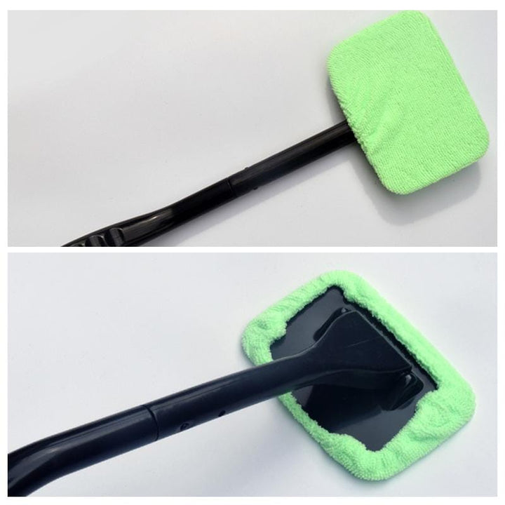 Ergonomic car windshield cleaning tool with multiple microfiber pads for efficient glass and auto detailing.