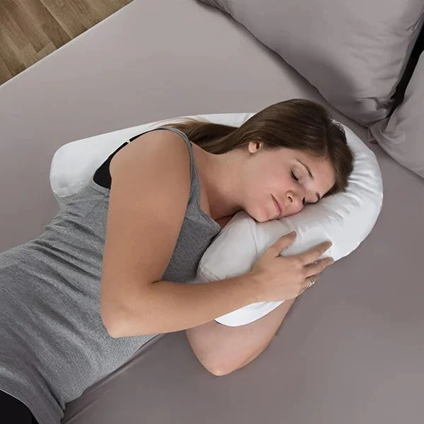Ergonomic memory foam side sleeper pillow with ear hole for pressure relief, ensuring restful sleep.