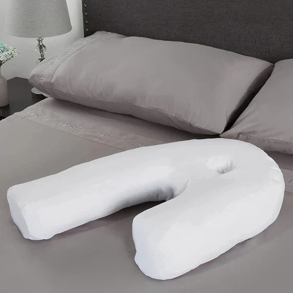 Soft memory foam side sleeper pillow with ear hole and neck support for ultimate sleep comfort.