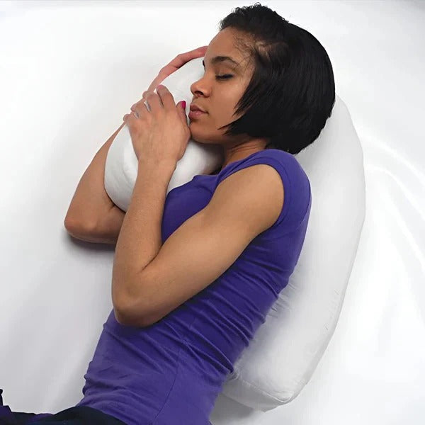 Unisex side sleeper ear pillow for pressure relief, promoting restful sleep with ergonomic design.