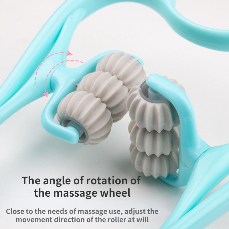Man using the neck & back massager while working, showing versatility.