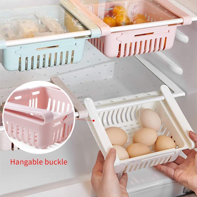 Refrigerator organizer rack, extendable to maximize kitchen storage and save space