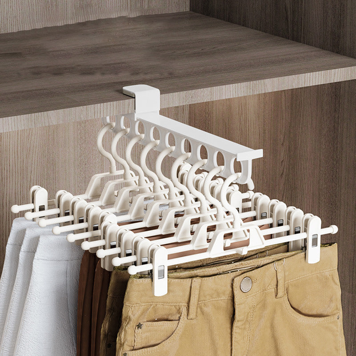 Space-saving extendable shelf for closets, enhancing your home organization system.