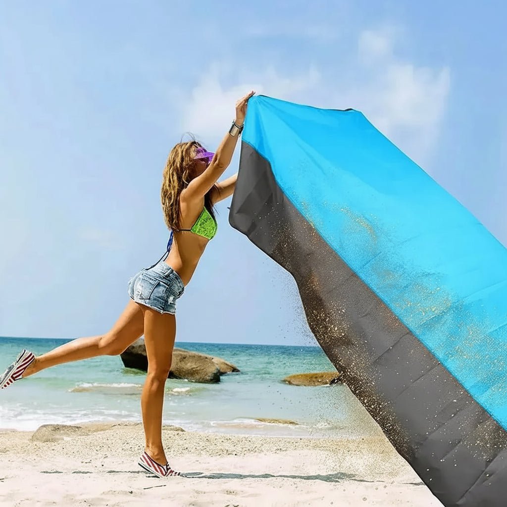 Waterproof, sandproof outdoor beach blanket; lightweight & portable picnic mat for camping & travel.