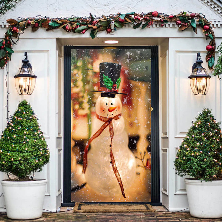 Fabric Christmas Door Cover, perfect for holiday outdoor decorating with winter forest art