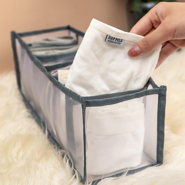 Home organization solution: fabric storage box with dividers for neat underwear and sock storage