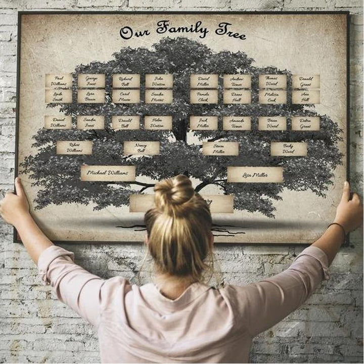 Detailed view inside the Family Ancestry Keepsake Journal, featuring a family tree chart section for recording relatives.