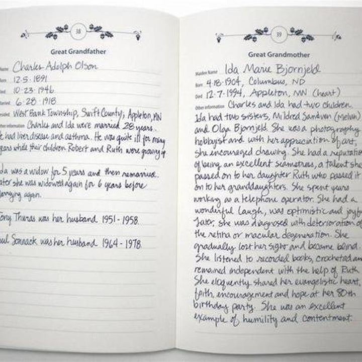Family Ancestry Keepsake Journal displayed on a wooden table, emphasizing its timeless and elegant design for genealogy.