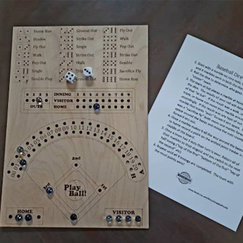 Portable Family Baseball Dice Game, a compact wooden board game for travel or home