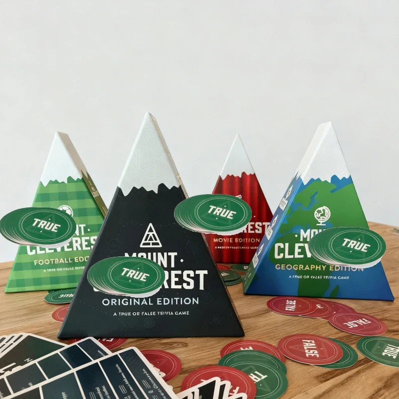 True or False Trivia Card Game, Quizaro. Unique light gray triangle cards for family fun & parties.