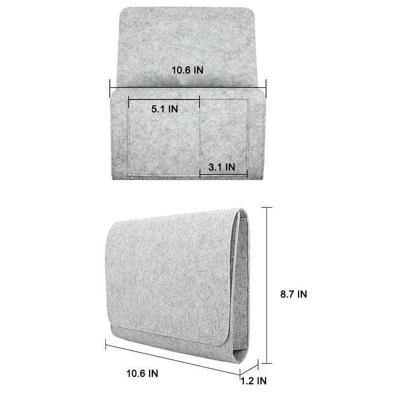 Versatile felt organizer neatly holding a remote, phone, and book on a bed, home decor accent.