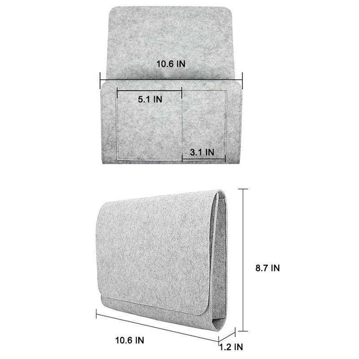 Versatile felt organizer neatly holding a remote, phone, and book on a bed, home decor accent.