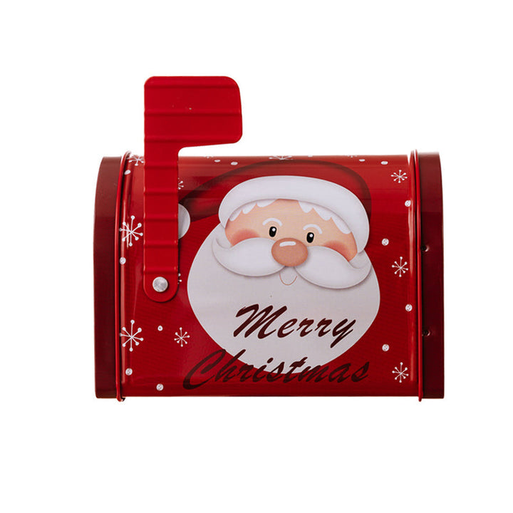 Christmas gift box tin with vibrant holiday colors, depicting classic festive characters
