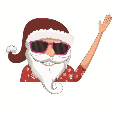 Holiday car decor featuring a waving Santa Claus rear wiper decal