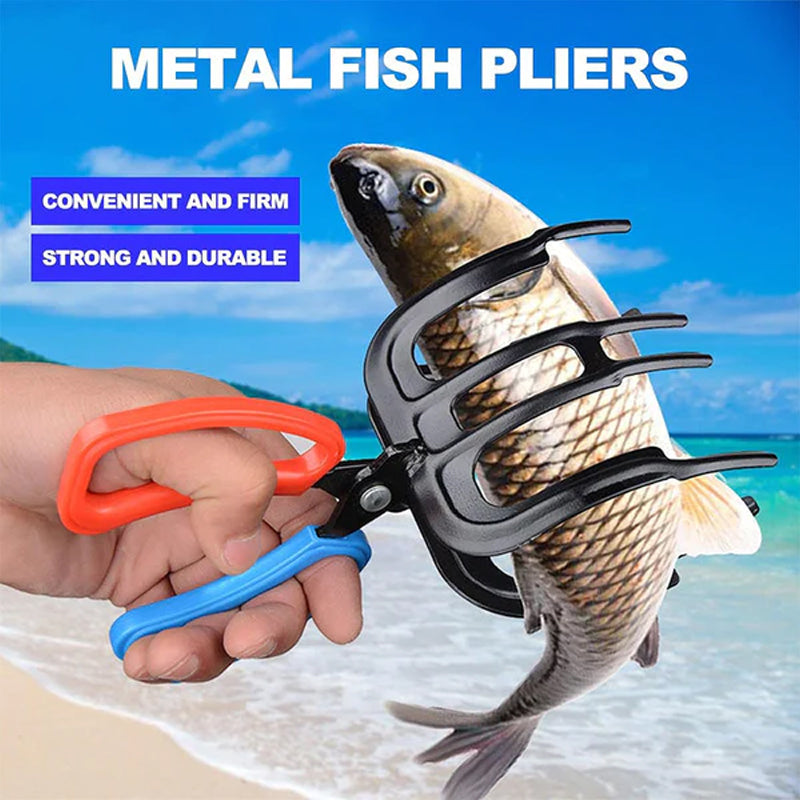 Fishing pliers with gripper tool, blue handles, made for anglers and tackle boxes