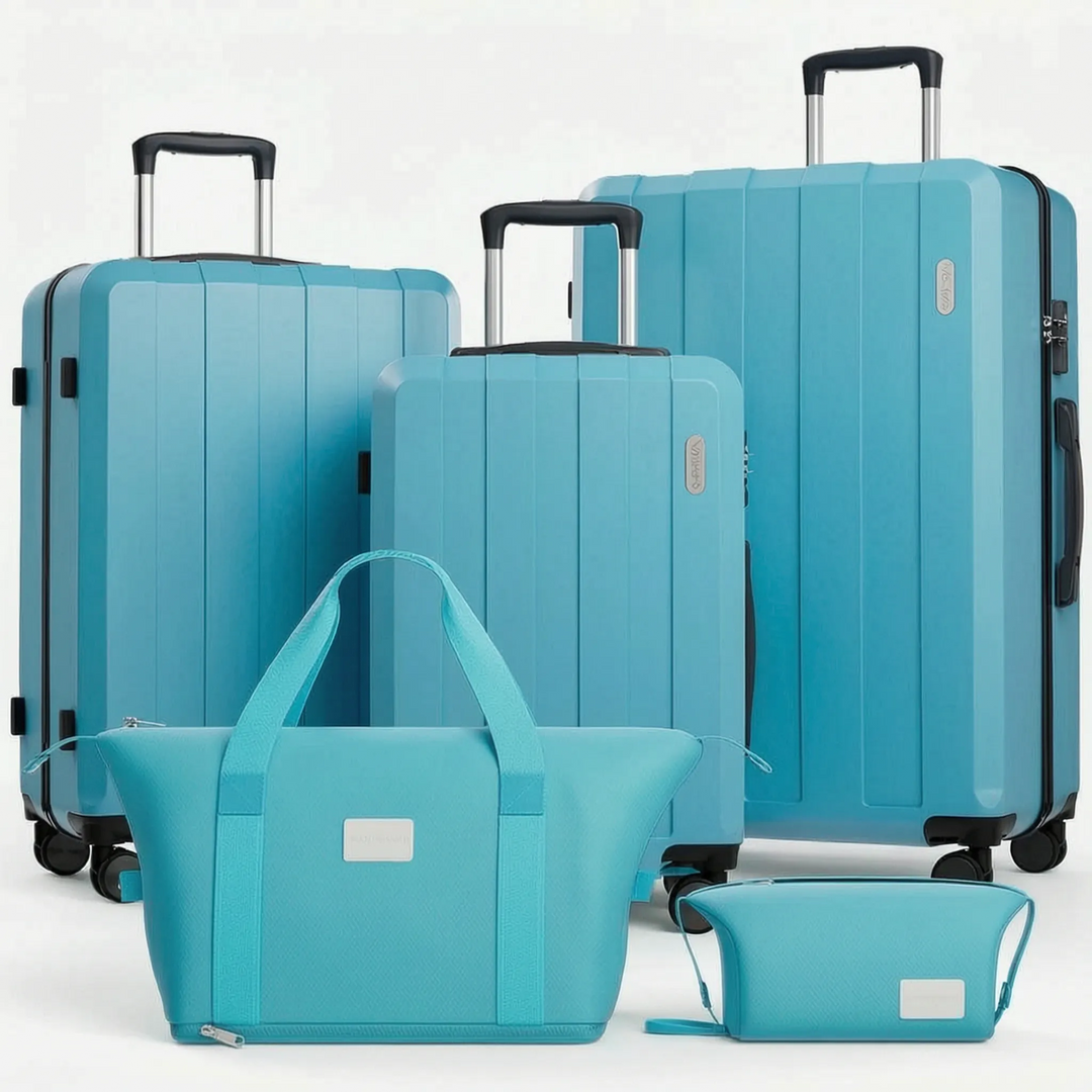 Easy-to-maneuver 5-piece hard shell suitcase set with spinner wheels for stress-free airport & vacation travel.