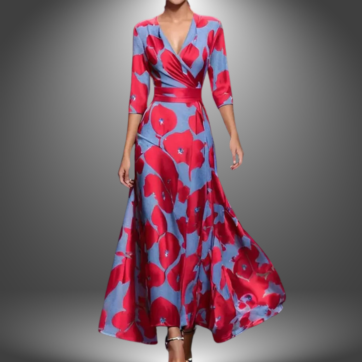 Flattering Women's V-Neck Boho Maxi Dress with flowy fabric for effortless style and casual elegance.