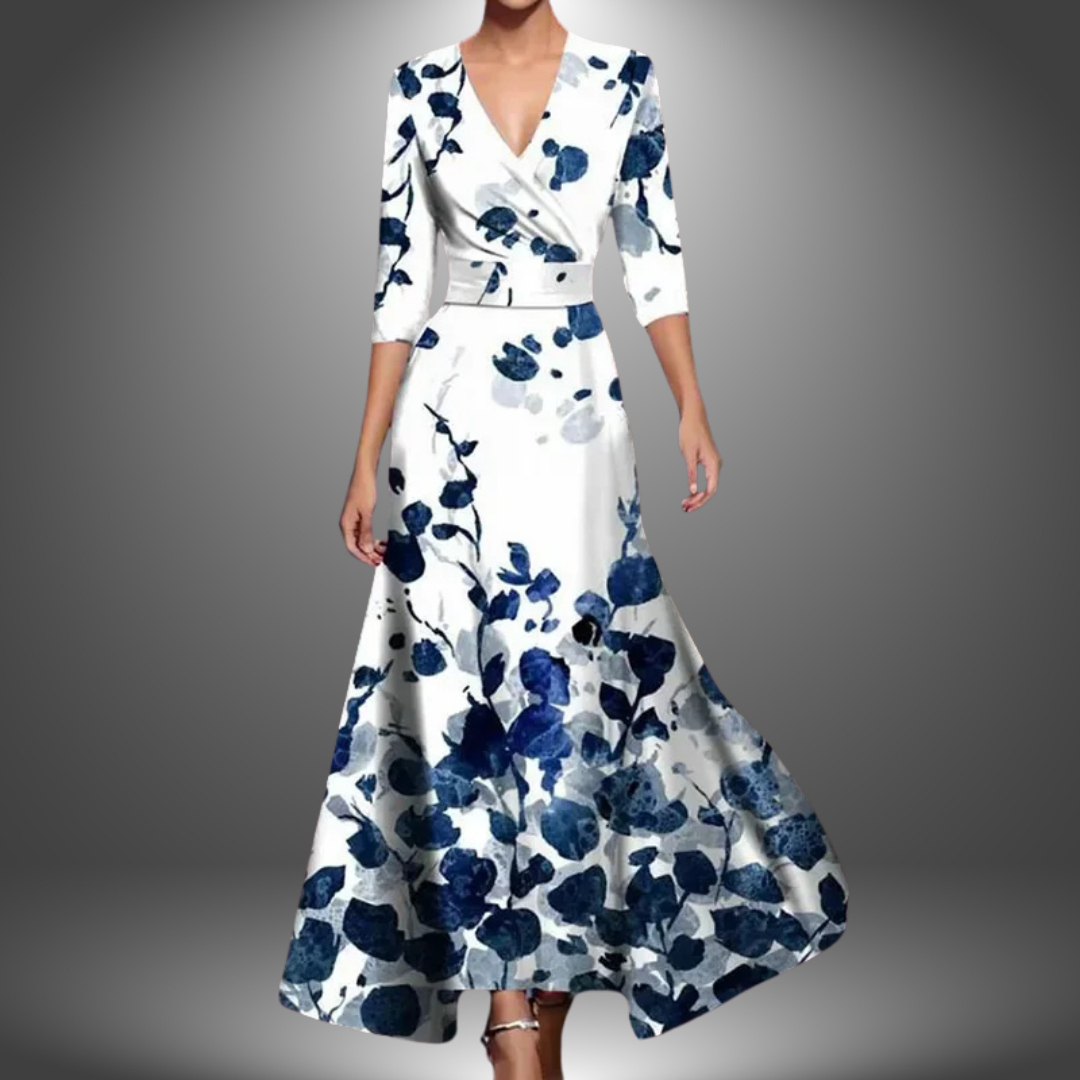 Elegant champagne women's half sleeve boho maxi dress. Flowy design, ideal for spring style & casual elegance.