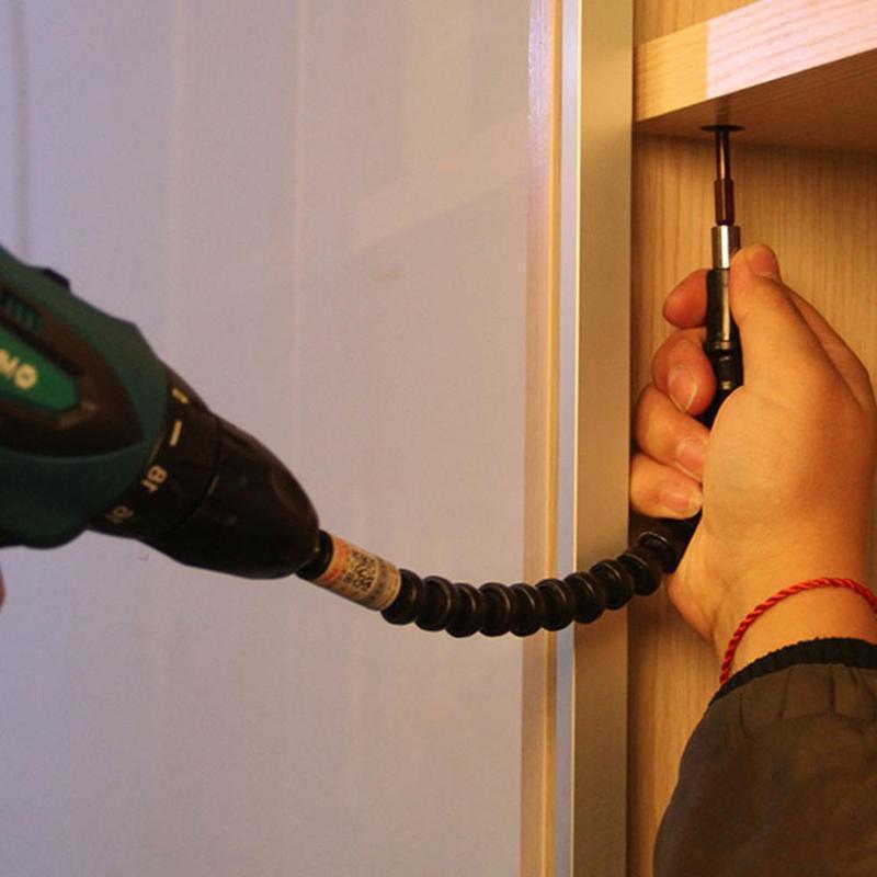Flexible drill extension and magnetic screwdriver bit holder, perfect for hard-to-reach areas.
