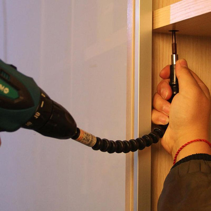Flexible drill extension and magnetic screwdriver bit holder, perfect for hard-to-reach areas.