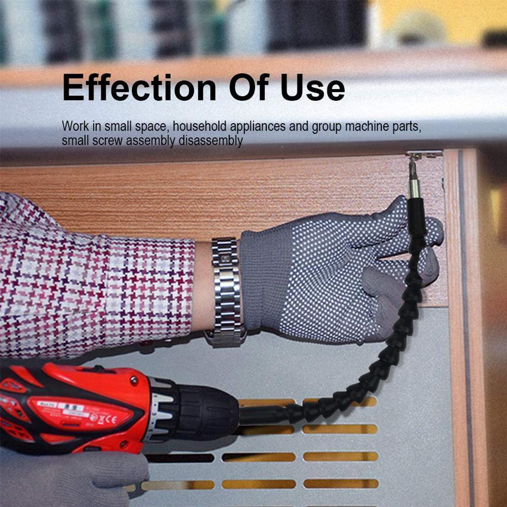 Flexible hex bit holder and drill extension, enhancing a drill's versatility for any DIY project.