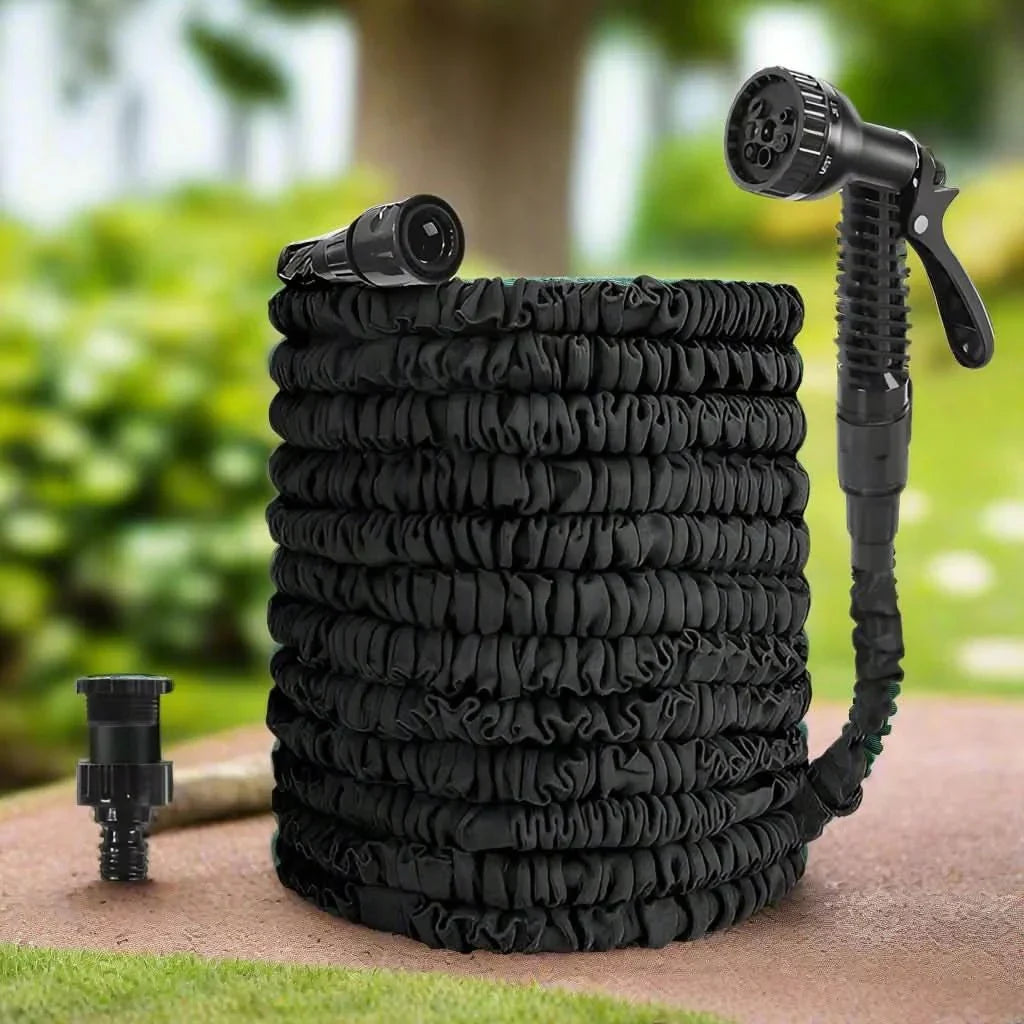 Retractable garden hose, compact & space-saving, ideal for small gardens & easy storage after watering.