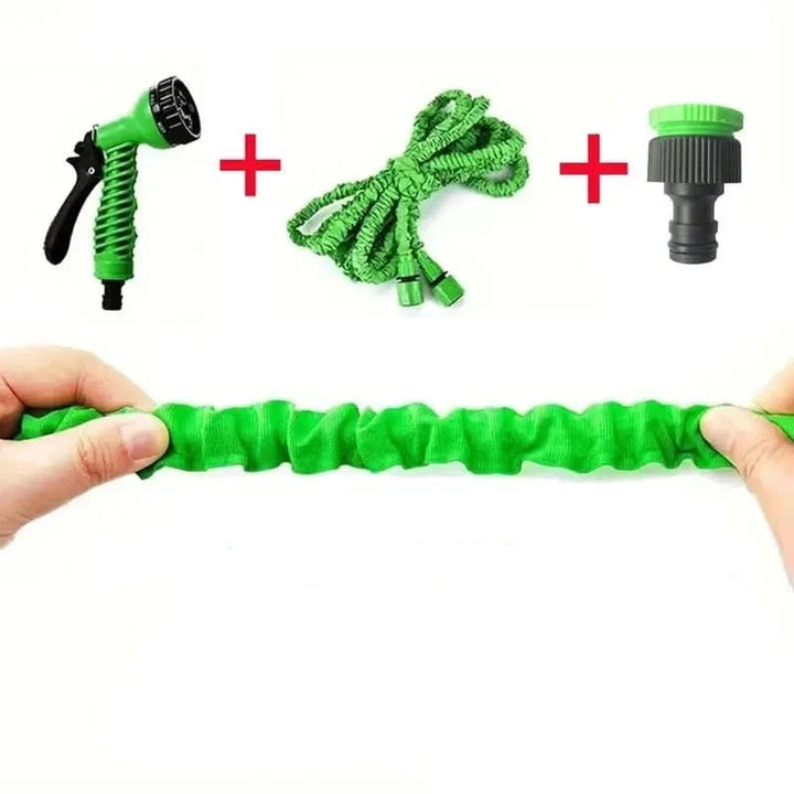 Durable expandable garden hose, versatile for watering plants, washing cars, and general outdoor cleaning.