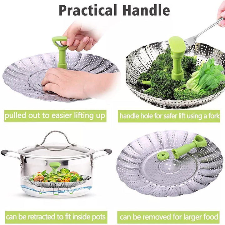 Top view of the stainless steel flower steamer basket, highlighting its robust construction for cooking