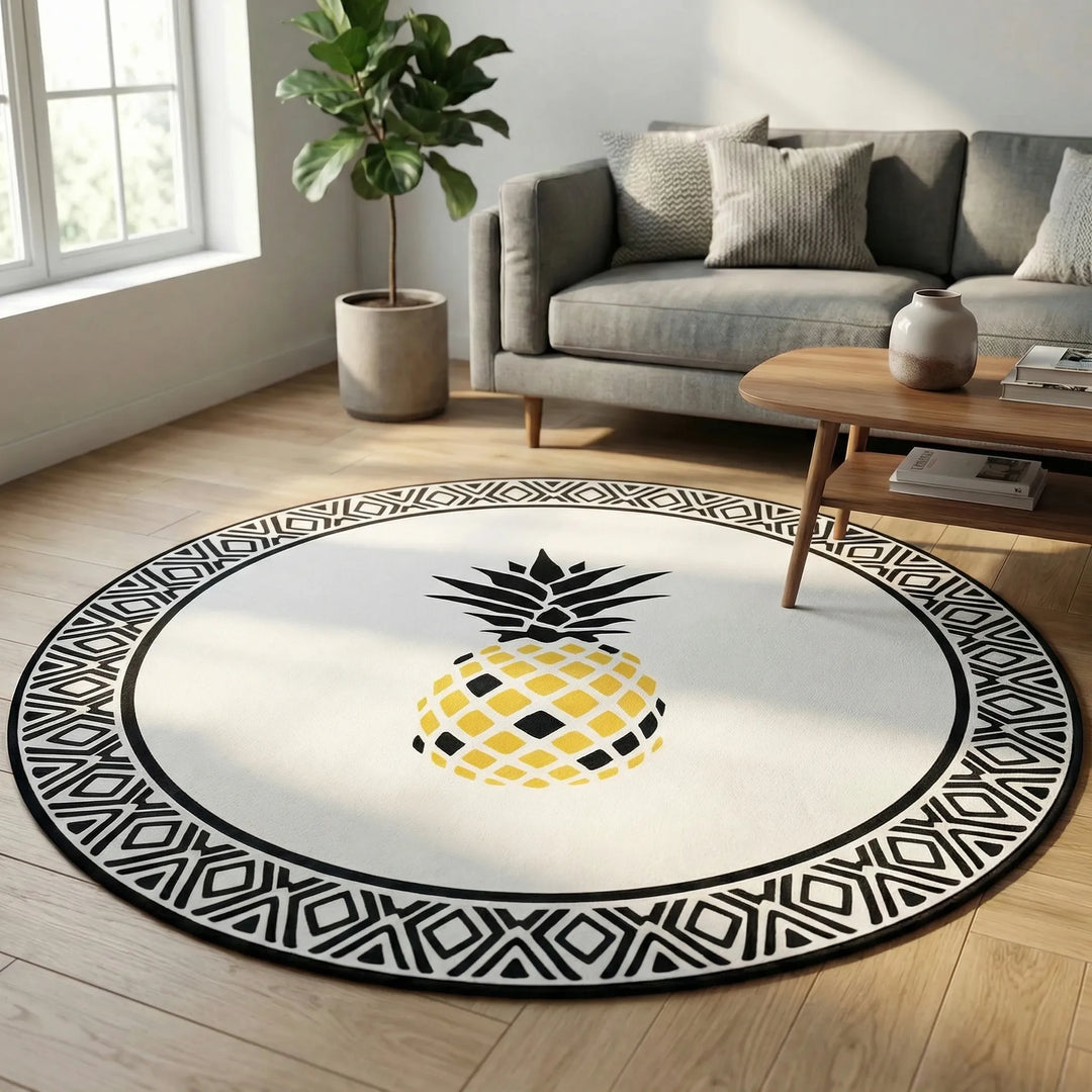 Stylish round geometric area rug for entryway, living room or bedroom. Washable & non-slip Flowique design.