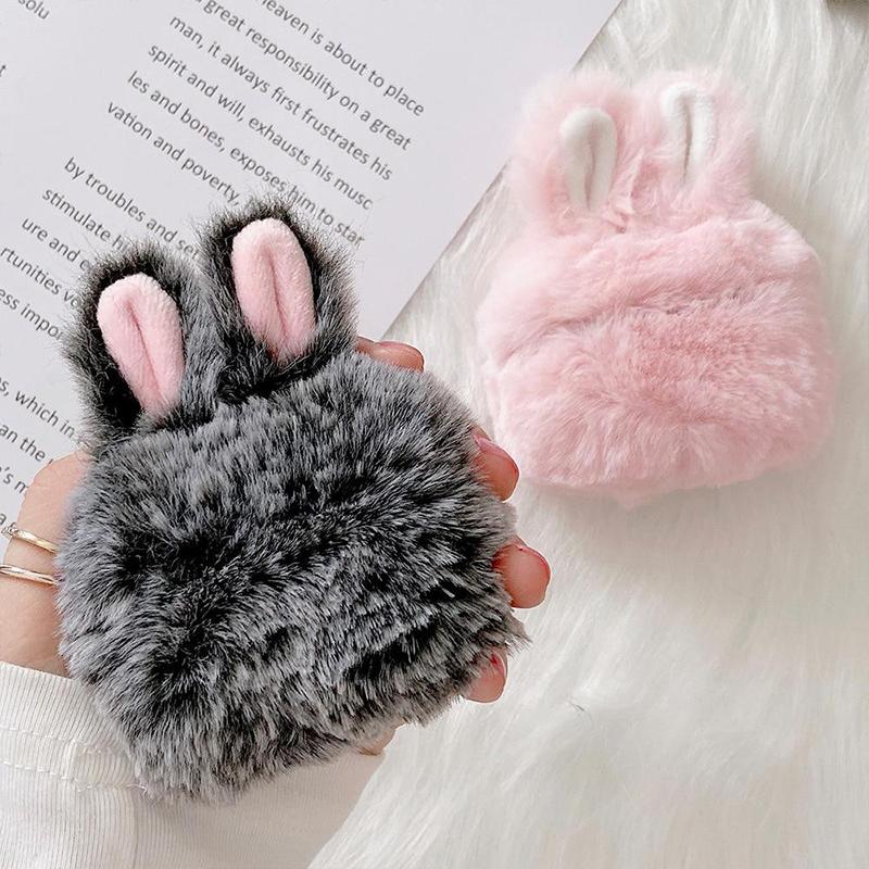 Cruelty-free pink fluffy earbud case, accessory offering protective cover for earphones