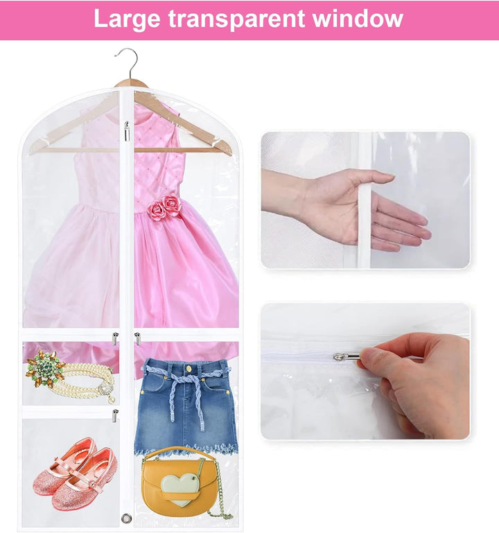 5-pack travel garment bags with clear windows & zipped pockets for organized clothing storage and easy access.