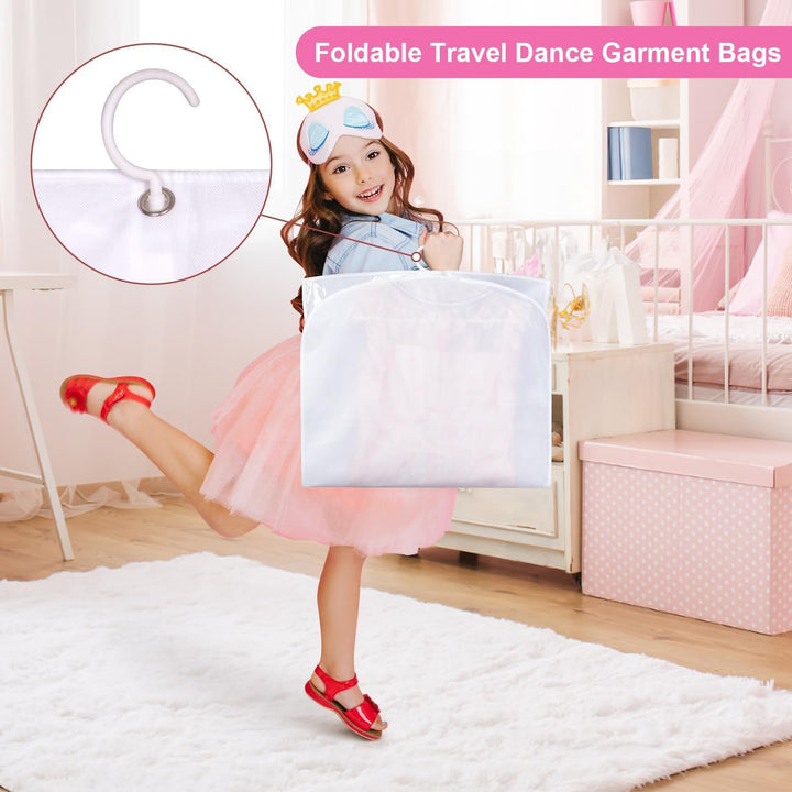 5-pack foldable garment & suit protector bags with accessory zipped pockets for travel, dance, & organization.