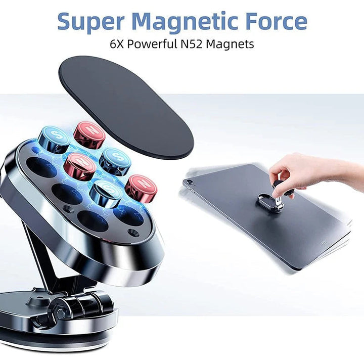 Universal magnetic car phone holder, compact and foldable for vehicle dashboards
