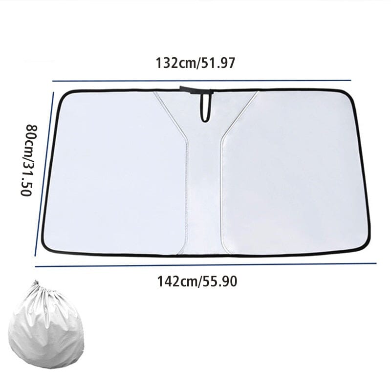 Car interior cooling: universal windshield sunshade plus steering wheel cover, heat reflective