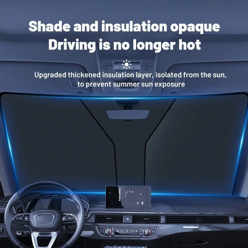 Foldable car sunshade for windshield and steering wheel cover, uv blocker, essential car accessory