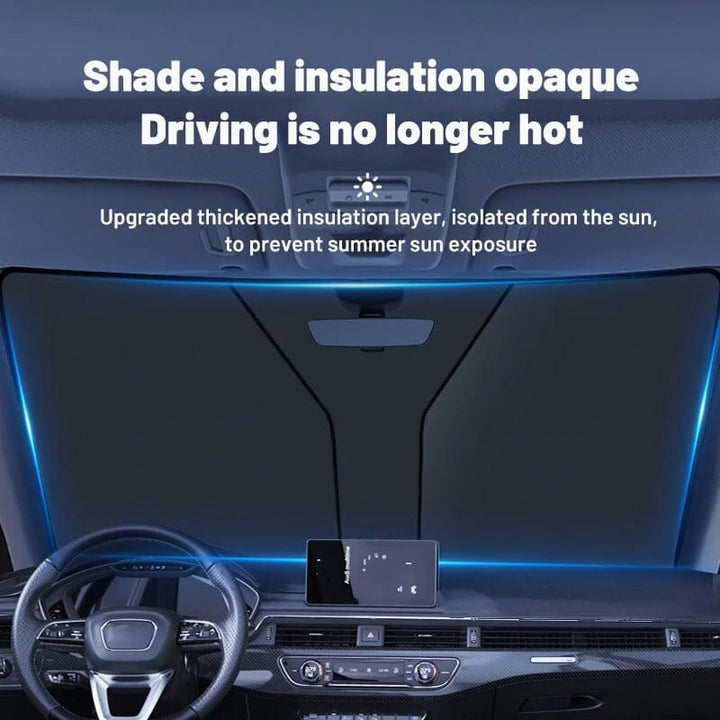 Foldable car sunshade for windshield and steering wheel cover, uv blocker, essential car accessory