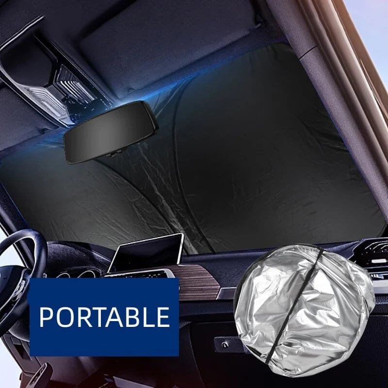 Car sun protection kit: windshield shade & steering wheel cover, keeps car interior cool in summer
