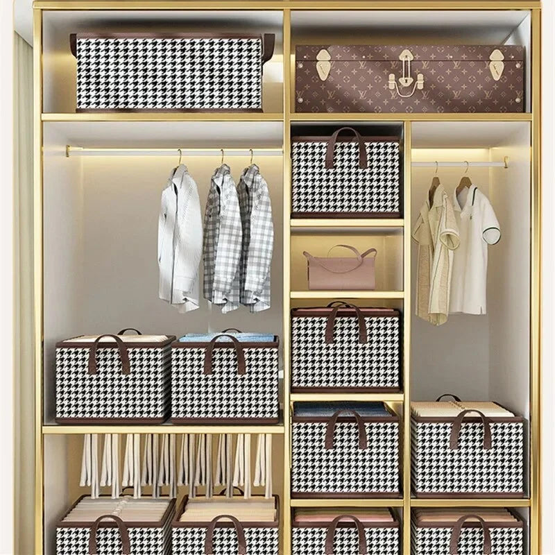 Close-up of a foldable drawer organizer, highlighting the sturdy fabric and space-saving design for apparel