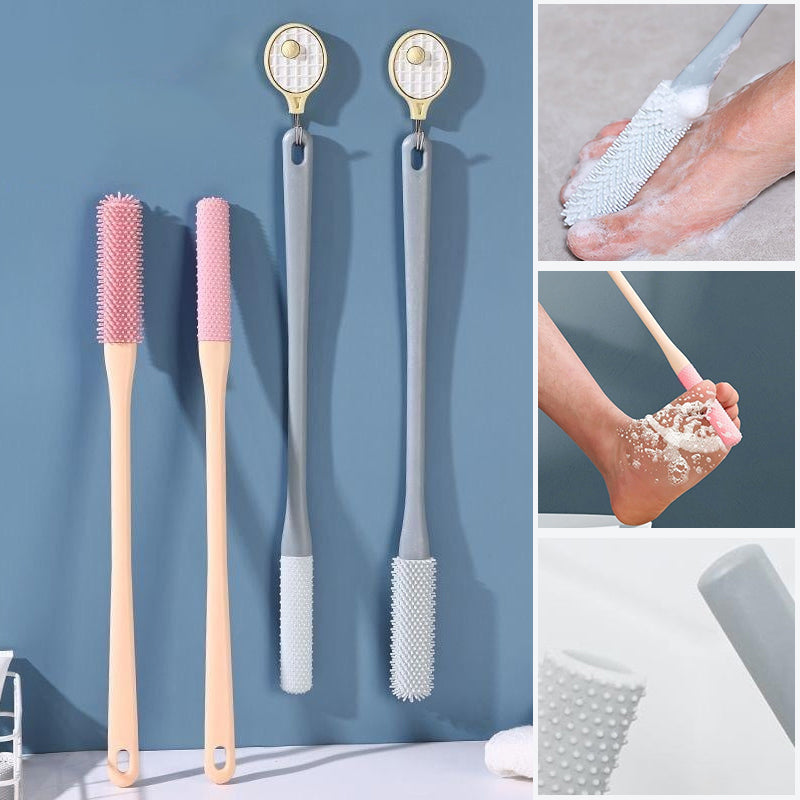 Anti-itch foot brush with long handle, ergonomic design for easy reach