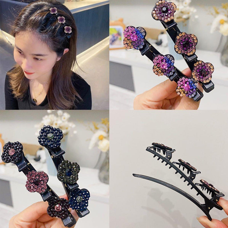 Four sparkling crystal stone braided hair clips, elegant women's fashion hair accessories