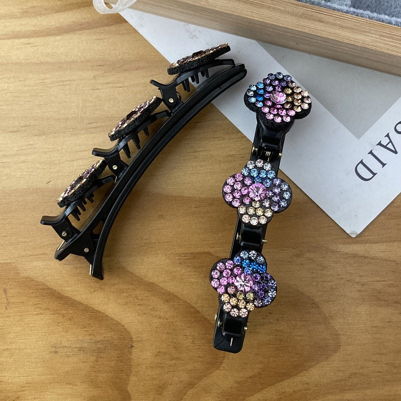 Sparkling hair accessories: 4-piece set of crystal stone braided clips for women