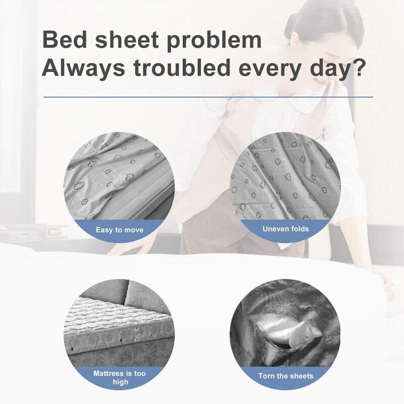 Hand demonstrating how to easily attach a bed sheet gripper clip to a sheet