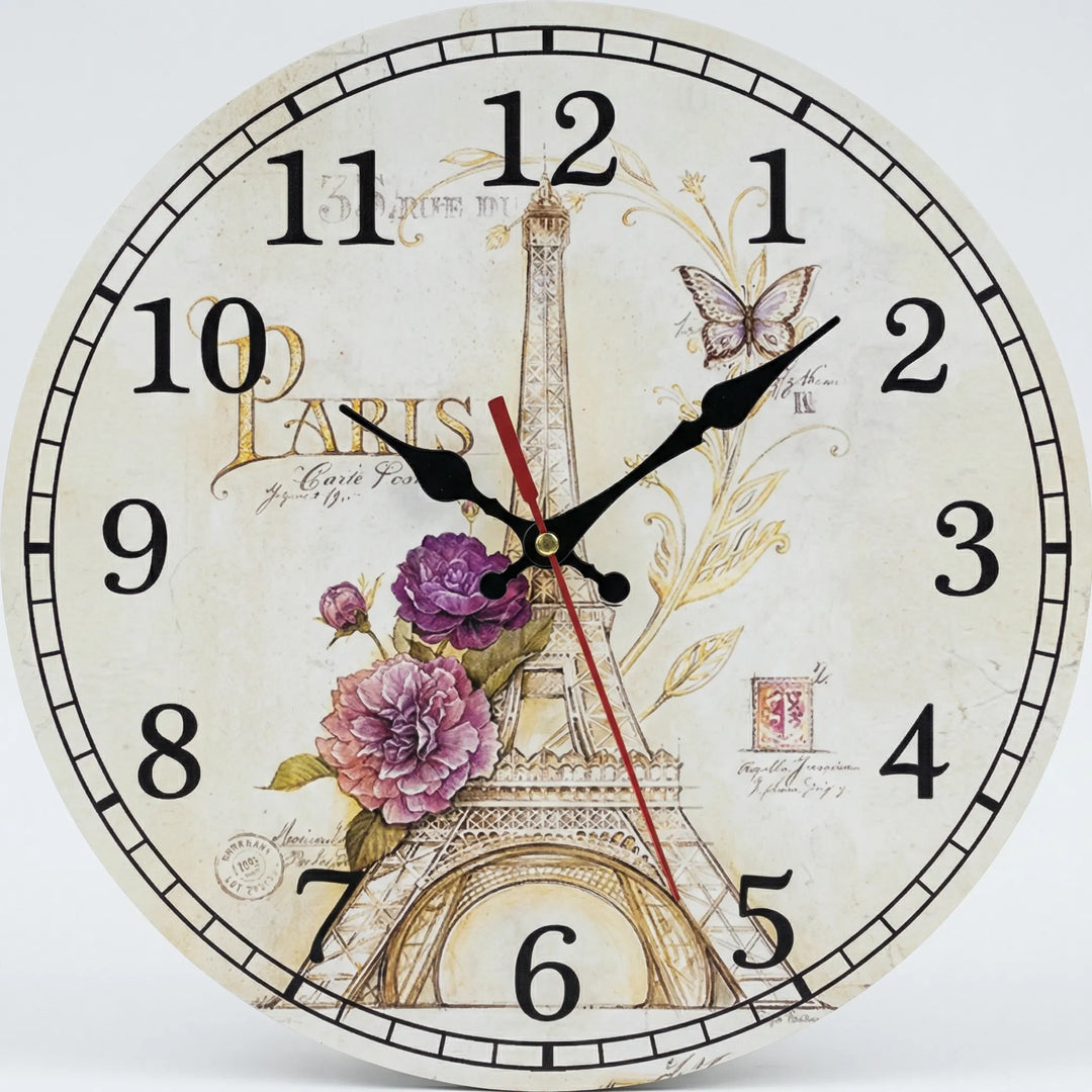 Elegant French Country round wall clock with classic numbers. A charming vintage timepiece for home or office decor.