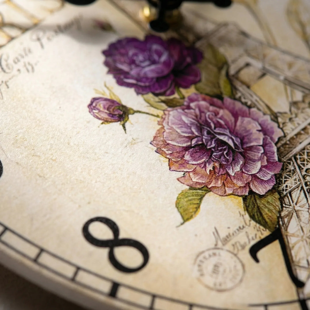 Ornate French Country round wall clock, a beautiful decorative accent. Ideal vintage timepiece for any room's decor.