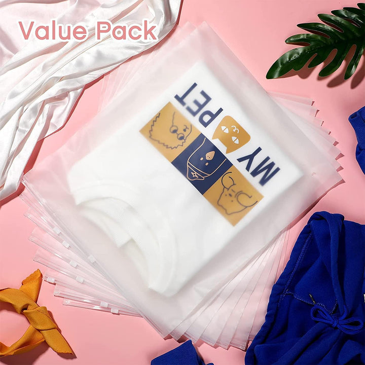 Reusable zip lock frosted plastic bags for dustproof garment & item storage.