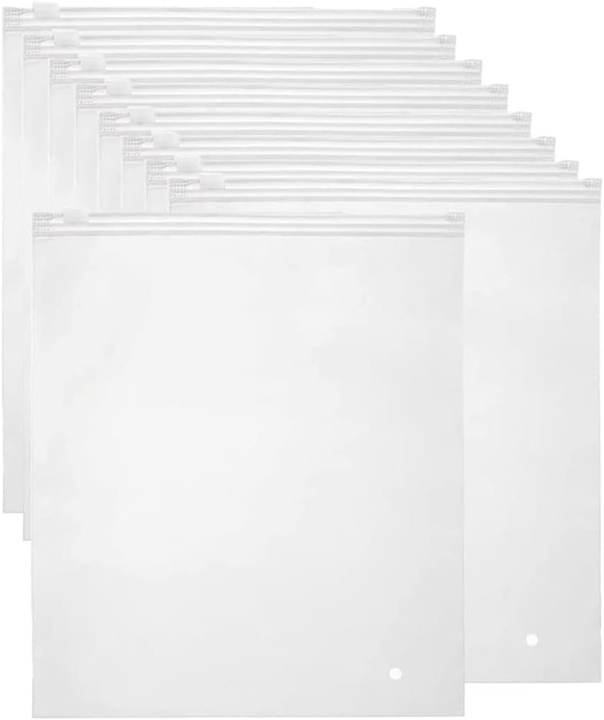 Frosted resealable storage bags with vent holes, perfect for organizing clothes & accessories.