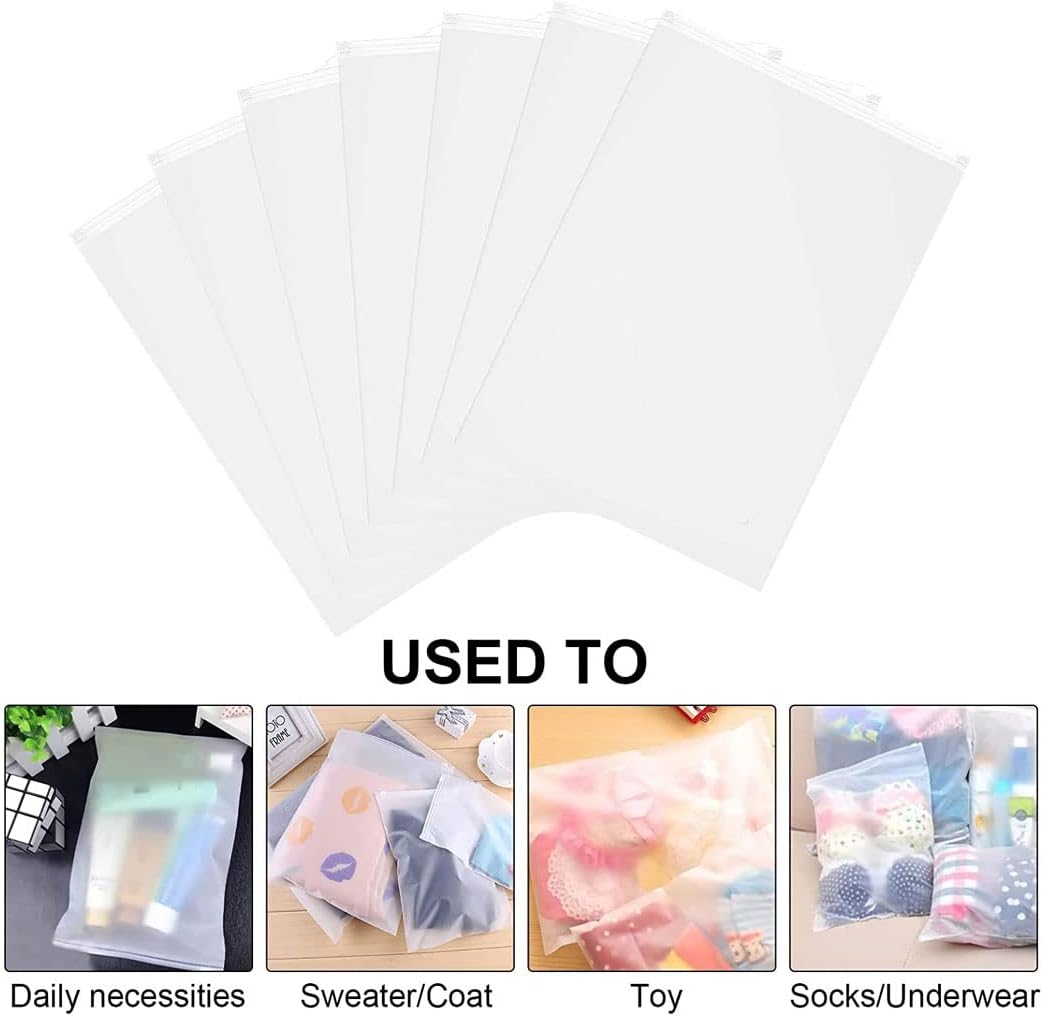 Space-saving frosted storage sleeves with vent holes, ideal for travel packing & organization.