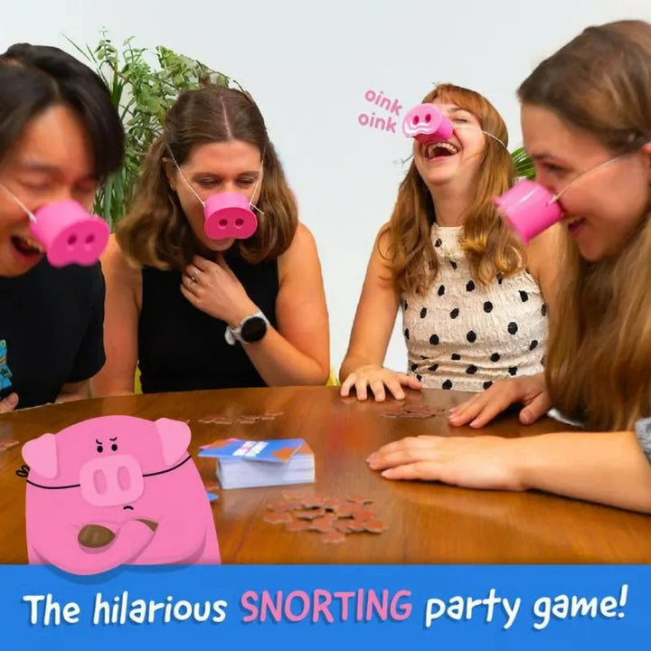 Close-up of ChucklePig Fun Family Party Challenge Game box with colorful cards. Best for family game night.