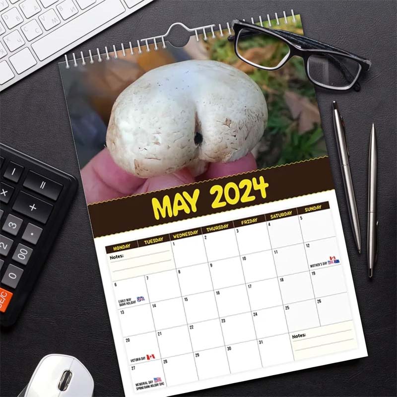 Fungi Wall Calendar featuring a vibrant illustration of different wild mushrooms and fungi types