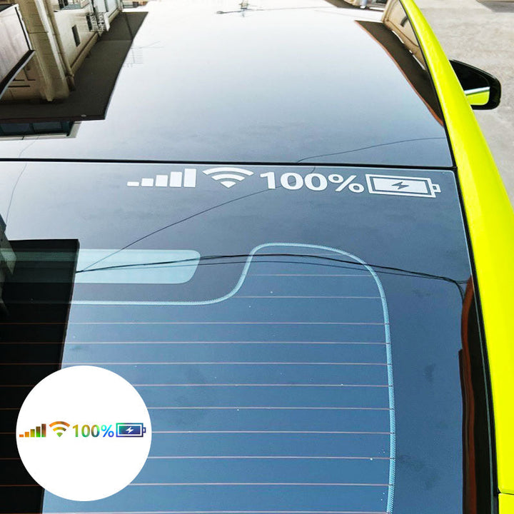 Humorous 'battery low' reflective decal, safety and fun combined